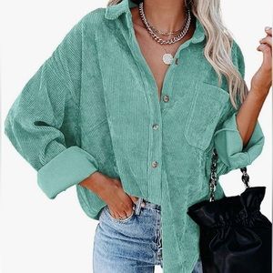 Turquoise corduroy button up fling over